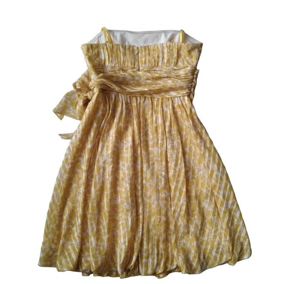 BCBGMAXAZRIA Yellow & White Tie Front Strapless Bubble Mini Dress Women's Size 2 - Picture 2 of 14